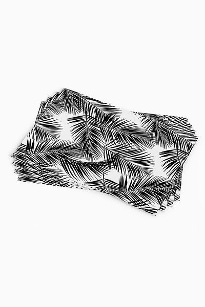 Cango Home Alb Negru Frunze Tropicale Model Imprimat Digital American Service Set de 4 Cgh027-as