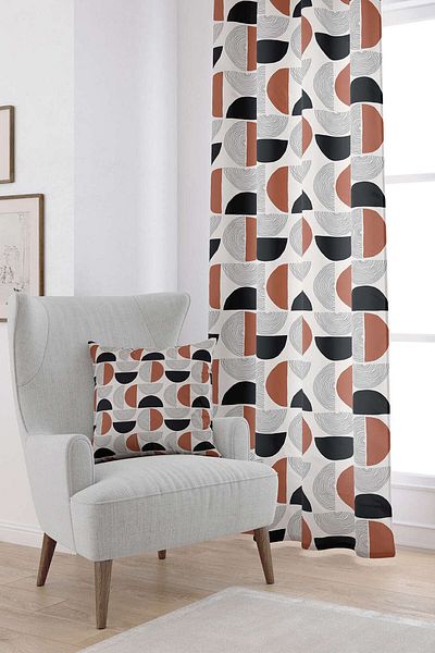 Cango Home Καφέ Μαύρη Bohemian Scandinavian Digital Printed Κουρτίνα Cgh1232-pr