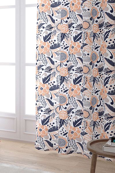 Cango Home Κουρτίνα με ροζ Navy Blue Floral μοτίβο ψηφιακής εκτύπωσης Cgh601-pr