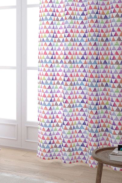 Cango Home White Multi-Colored Geometric Patterned Digital Printed Curtain Cgh258-pr