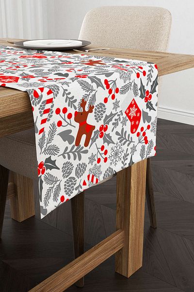 Cango Home Red Gray Christmas Themed Digital Printed Runner Cgh918-rn
