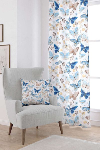 Cango Home Cortina imprimată digitală cu model fluture albastru maro Otyk535-pr