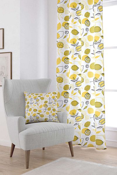 Cango Home White Yellow Lemon Patterned Digital Printed Curtain Oytyk911-pr