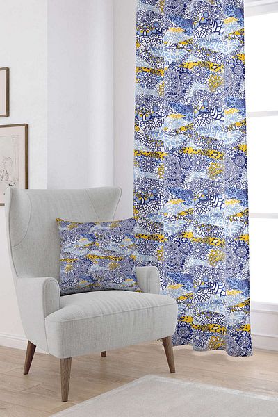 Cango Home Μπλε ναυτικό λευκό έθνικ vintage μοτίβο ψηφιακής τυπωμένης κουρτίνας Otyk016-pr