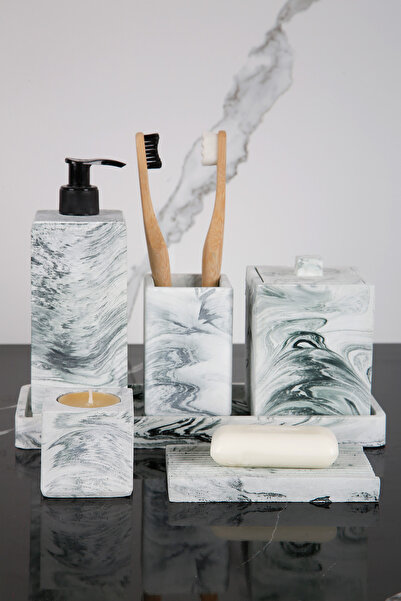 betonmall Σετ μπάνιου από σκυρόδεμα 7 τεμαχίων Σετ Διανομέας στερεού υγρού σαπουνιού Βάση οδοντόβουρτσας Θυμιατήριο Θυμιατήριο Δίσκος παρουσίασης