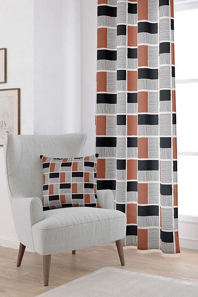 Cango Home Καφέ Μαύρη Bohemian Scandinavian Digital Printed Κουρτίνα Cgh1229-pr