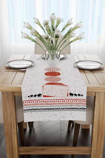Cango Home Orange Cream Bohemian Style Elephant Patterned Digital Printed Runner Cgh939-rn