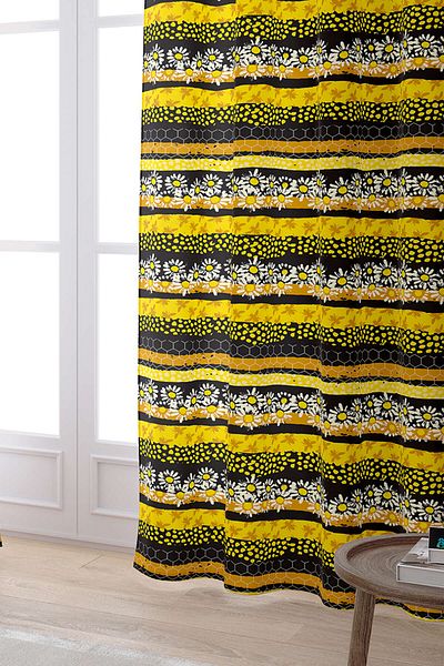 Cango Home Yellow Black Honeycomb Daisy Patterned Digital Printed Curtain Cgh1193-pr
