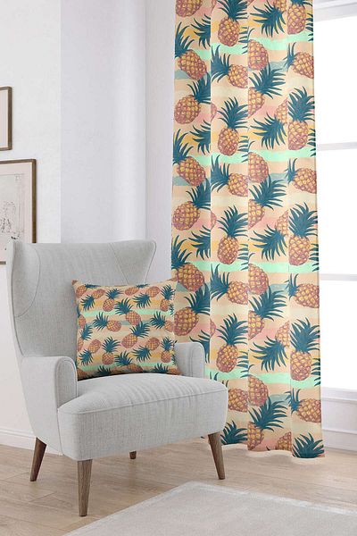 Cango Home Orange Green Pineapple Digital Printed Curtain Cgh146-pr