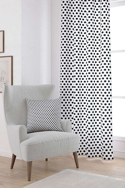 Cango Home White Black Polka Dot Patterned Digital Printed Curtain Cgh1040-pr