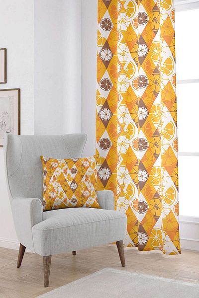 Cango Home Yellow Orange Lemon Patterned Digital Printed Curtain Oytyk915-pr