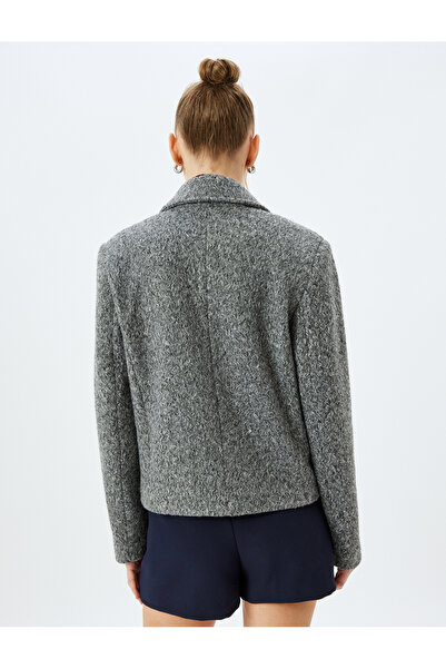 Koton Κολεγιακή κεντημένη τσέπη με κουμπιά Λεπτομερές μπουφάν με διπλό στήθος με υφή