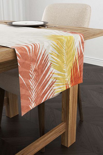 Cango Home Orange Yellow Tropical Leaf Patterned Digital Printed Runner Cgh937-rn