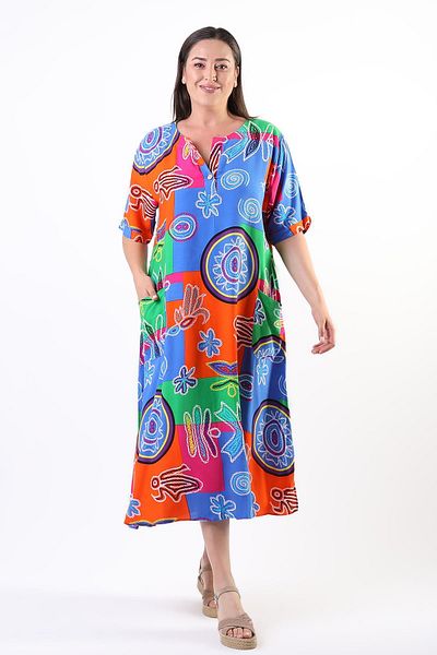 Ebsumu Μπλε φόρεμα με τσέπες σε μεγάλο μέγεθος - Nature and Floral Print