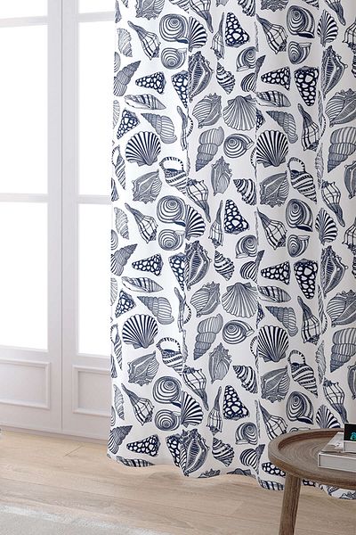 Cango Home White Navy Blue Marine Patterned Digital Printed Curtain Otyk816-pr