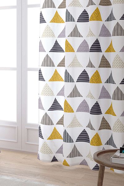 Cango Home Gray Yellow Geometric Patterned Digital Printed Curtain Cgh078-pr