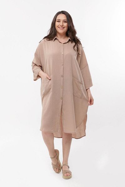 Ebsumu Γυναικείο πουκάμισο με γιακά λινό Look Mink Φόρεμα