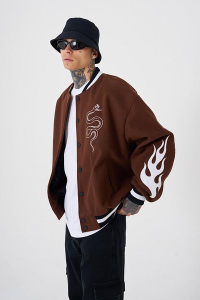 Machinist Ανδρικό Snake Oversize Καφέ Bomber Jacket