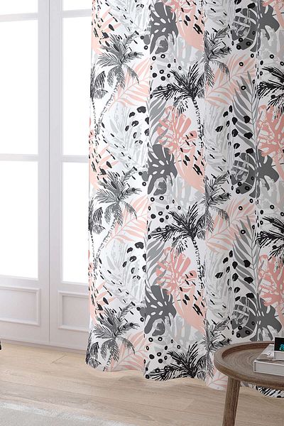 Cango Home Gray Pink Tropical Leaf Patterned Digital Printed Curtain Cgh022-pr