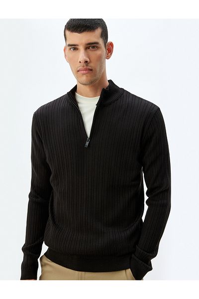 Koton Strickpullover mit Stehkragen und halbem Reißverschluss – Basic-Modell aus Wollmischung