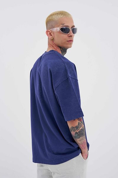 Machinist Tricou supradimensionat unisex bleumarin cu pete - Luxury Basic Lavabil
