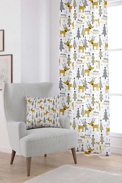 Cango Home Yellow Gray Christmas Themed Digital Printed Curtain Cgh843-pr