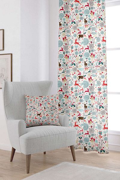 Cango Home Red Multicolored Christmas Themed Digital Printed Curtain Cgh867-pr