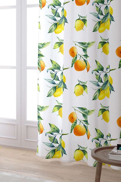 Cango Home White Yellow Lemon Patterned Digital Printed Curtain Oytyk895-pr
