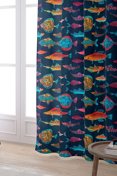 Cango Home Orange Navy Blue Fish Figured Digital Printed Curtain Cgh236-pr