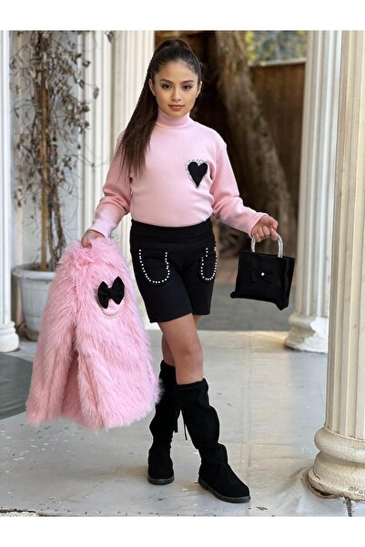 SILA KIZ ÇOCUK KÜRK MONT KAŞE ŞORT BADİ ÇANTA DAHİL KOMBİN