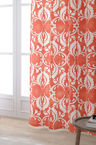 Cango Home Orange White Damask Patterned Digital Printed Curtain Otyk064-pr