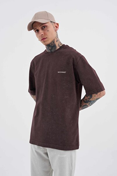 Machinist Ανδρικό μπλουζάκι Luxury Basic Washed Oversize καφέ