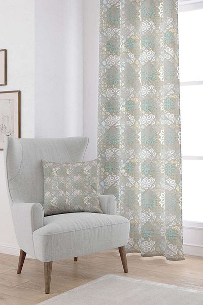 Cango Home Turquoise White Ethnic Floral Digital Printed Curtain Cgh085-pr