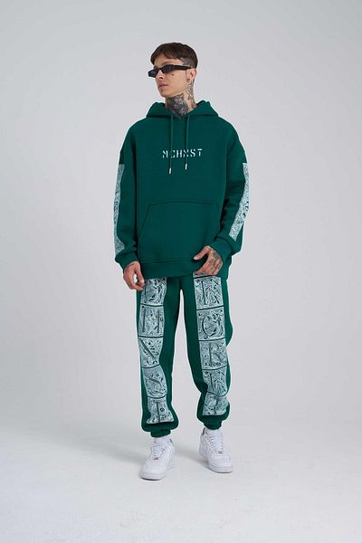 Machinist Ανδρικό εμπριμέ Jogger Oversize Petrol Green Sweatpants