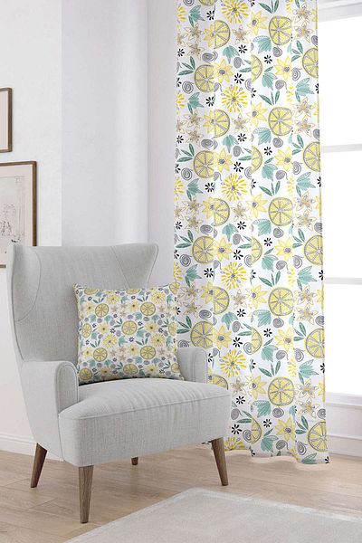 Cango Home White Yellow Lemon Patterned Digital Printed Curtain Oytyk924-pr