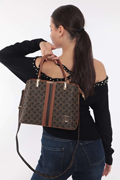 Piedra Kahverengi Taba Renk Üç Boyutlu Desenli Elde ve Omuz Askılı Kullanım Y...