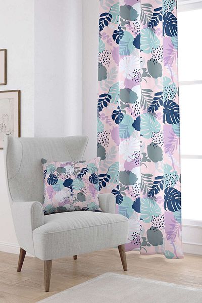 Cango Home Pink Blue Tropical Patterned Digital Printed Curtain Otyk788-pr