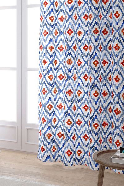 Cango Home Cortina decorativă etnică albastră albă imprimată digitală Cgh186-pr