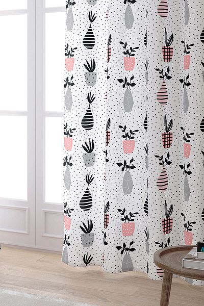 Cango Home White Pink Vase Flower Patterned Digital Printed Curtain Cgh604-pr