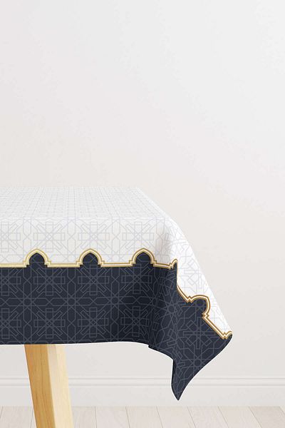 Cango Home Navy Blue White Ramadan Themed Decorative Patterned Digital Printed Tablecloth Cgh1312-ms