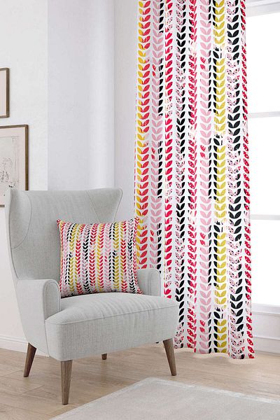 Cango Home Red White Leaf Patterned Digital Printed Curtain Cgh127-pr