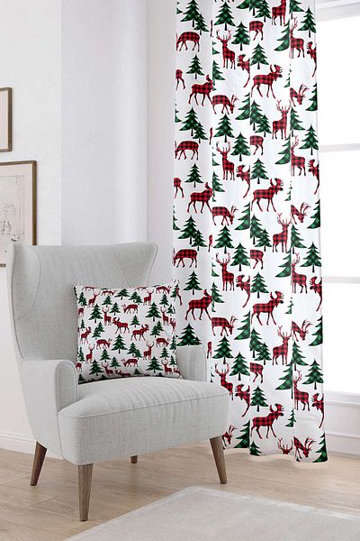 Cango Home Red Green Christmas Themed Plaid Patterned Digital Printed Curtain Cgh792-pr