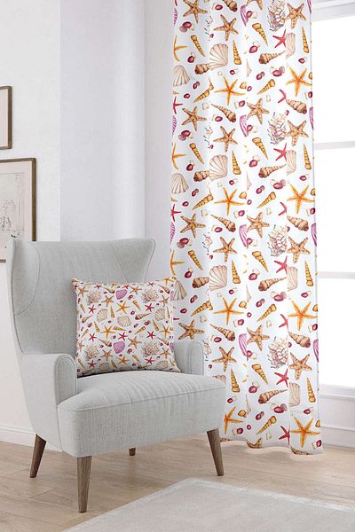 Cango Home Red Orange Marine Patterned Digital Printed Curtain Otyk818-pr