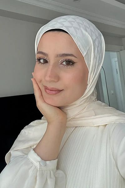 Madame Polo Σάλι Gizceylan Jacquard Lara - Γεωμετρικό σχέδιο, Κρέμα