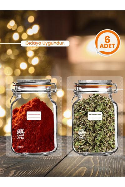 PALPAK Mini Size Clip Lid Jar Look Storage Bag - 11X14 cm 6 Pieces - 200 ml