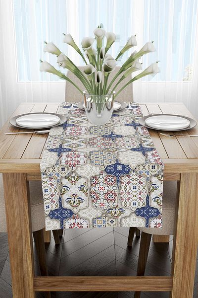 Cango Home Κρεμ Navy Blue Vintage ρετρό μοτίβο ψηφιακής εκτύπωσης Runner Cgh617-rn