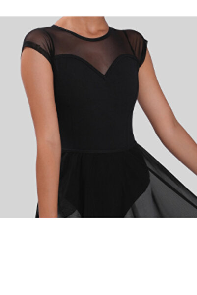 FNDBALE SİYAH ÖPÜCÜK YAKA BALE MAYOSU YAKASI TÜL DETAYLI BALE MAYOSU