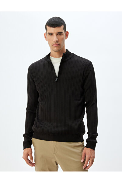 Koton Strickpullover mit Stehkragen und halbem Reißverschluss Basic