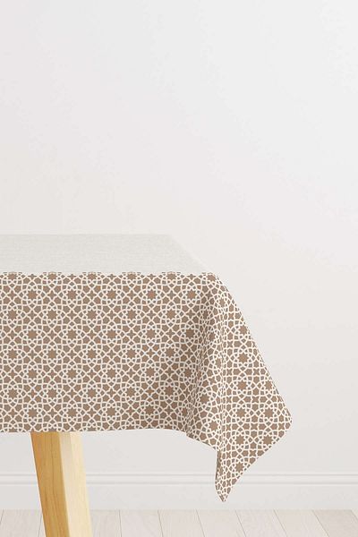 Cango Home Brown Cream Ramadan Themed Decorative Patterned Digital Printed Tablecloth Cgh1320-ms