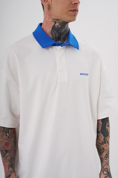 Machinist Ανδρικό μπλουζάκι Basic Oversize Ecru Blue Polo Neck